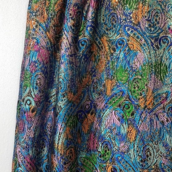 Vintage 1950s Jacquard Metallic Lamé Bombshell Evening Gown Low Back Asymmetric - Picture 9 of 10